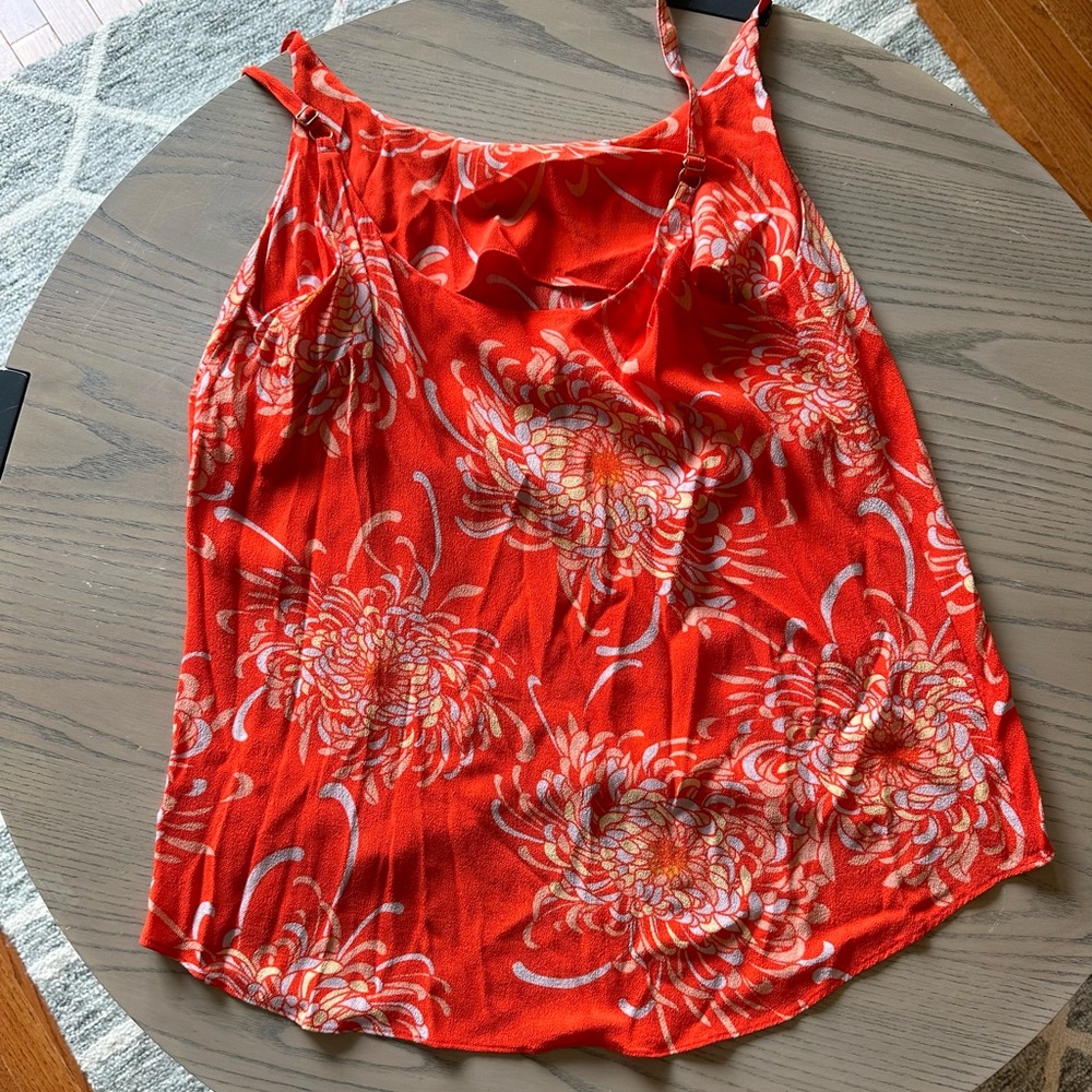 CABI Women’s Orange Floral Crepe Camisole Top size large